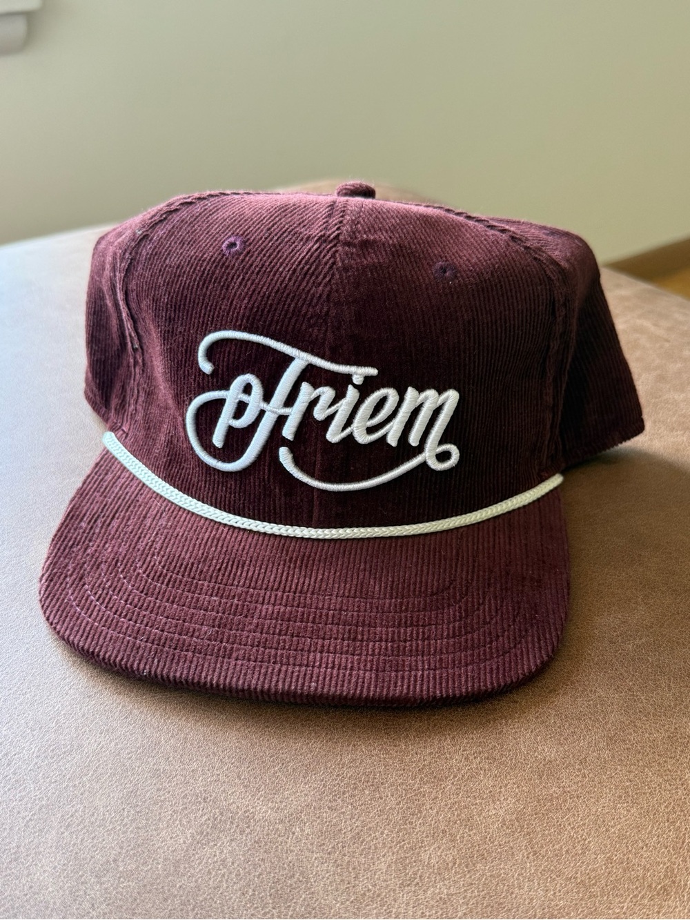 Pfriem Brewing Maroon Corduroy Snapback Rope Hat